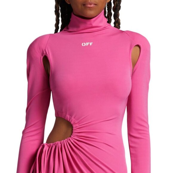 Off-White Vi-crepe See Thru Midi Dress in Fuchia - Picture 7 of 17